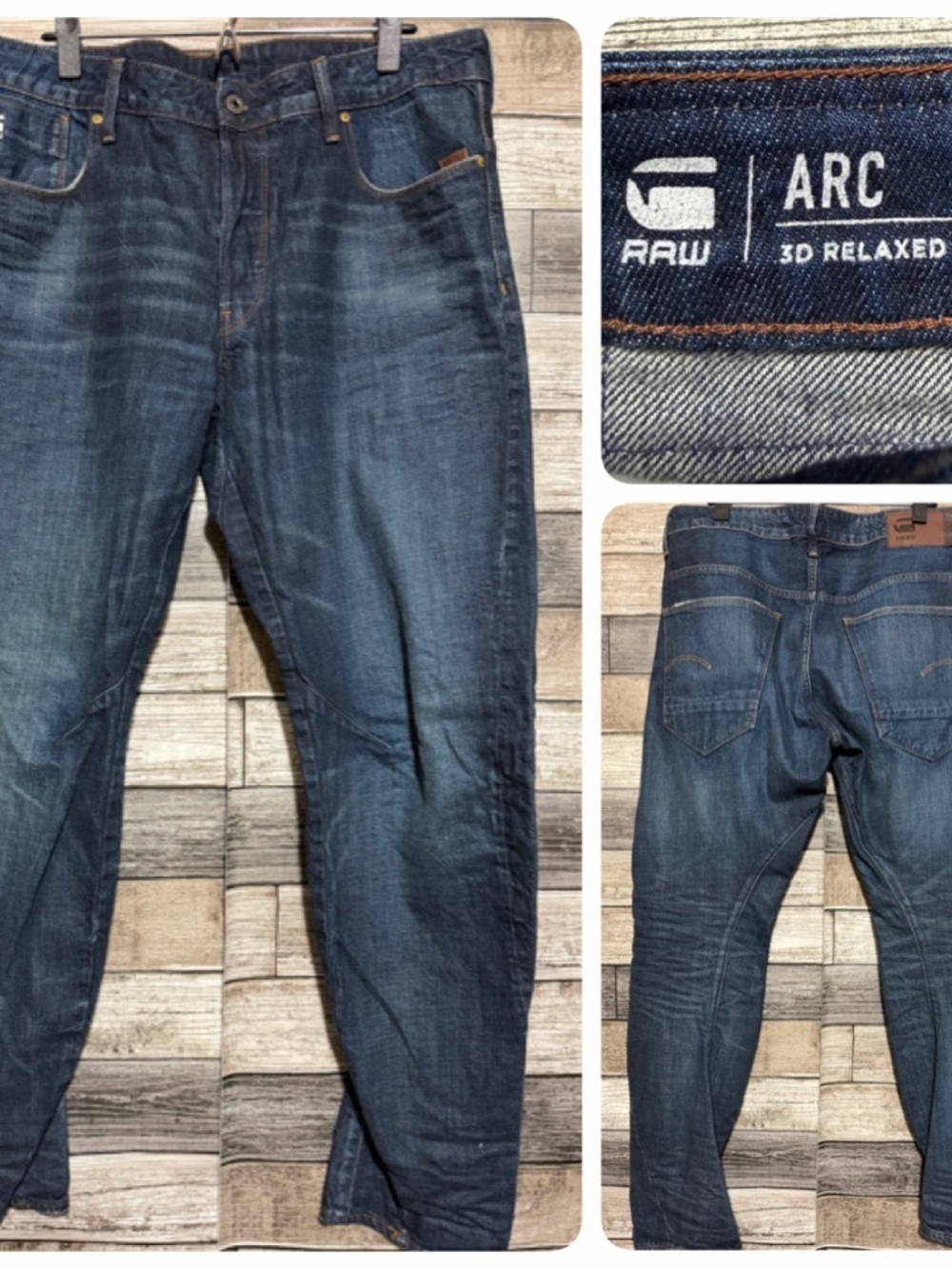 G-STAR Arc Relaxed Taper 3D Jeans Men’s 34x32 Blue Dark Wash Denim Button Fly
